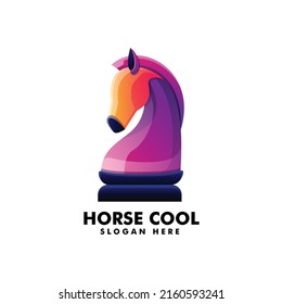 Vector Logo Illustration Horse Chess Gradient Colorful Style.