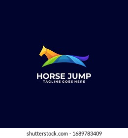 Vector Logo Illustration Horse Jump Gradient Colorful Style.