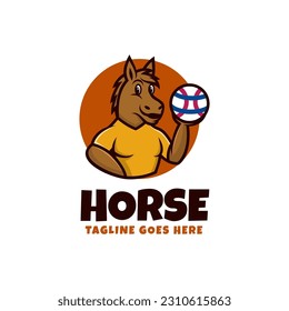 Vector Logo Illustration Horse Mascot Cartoon Style.