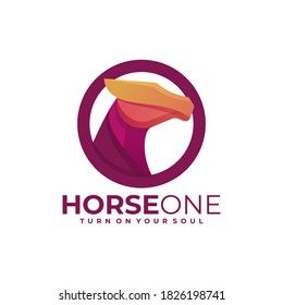 Vector Logo Illustration Horse One Gradient Colorful Style.