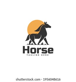 Vector Logo Illustration Horse Silhouette Style.