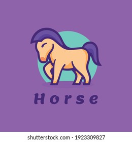 Vector Logo Illustration Horse Simple Mascot Style.