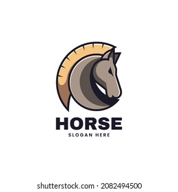 Vector Logo Illustration Horse Simple Mascot Style.