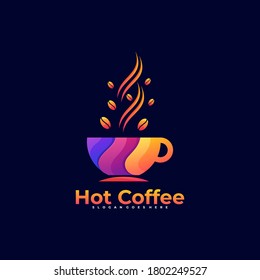Vector Logo Illustration Hot Coffee Gradient Colorful Style.
