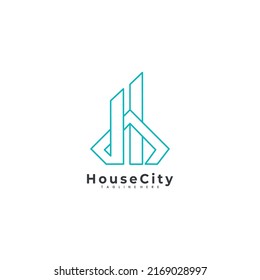 Vector Logo Illustration House City Line Art Style.