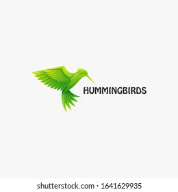 Vector Logo Illustration Humming Bird Flying Gradient Colorful
