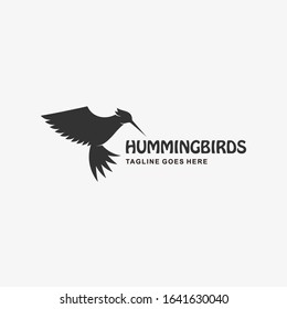 Vector Logo Illustration Humming Bird Flying Silhouette Style