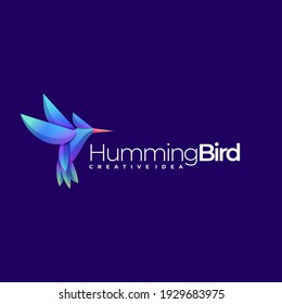 Vector Logo Illustration Humming Bird Gradient Colorful Style.