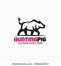 Vector Logo Illustration Hunting Pig Line Art Style.