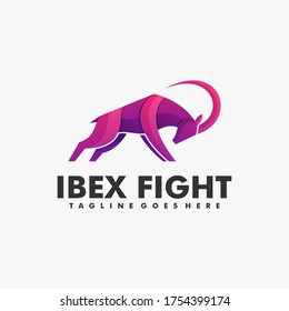 Vector Logo Illustration Ibex Fight Gradient Colorful Style.