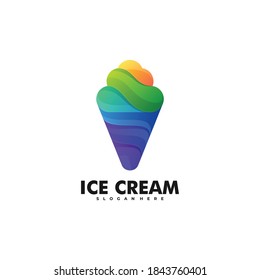 Vector Logo Illustration Ice Cream Gradient Colorful Style.