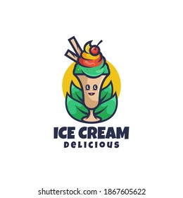 Logo Vector Ilustración Ice Crema Dibujo Estilo Cute.