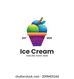 Vector Logo Illustration Ice Cream Gradient Colorful Style.