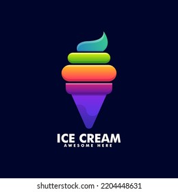Vector Logo Illustration Ice Cream Gradient Colorful Style.