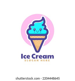 Vector Logo Illustration Ice Cream Mascot Cartoon Style.