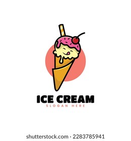 Vector Logo Illustration Ice Cream Mascot Cartoon Style.