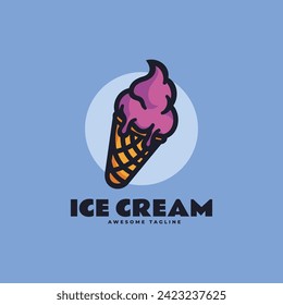 Vector Logo Illustration Ice Cream Simple Mascot Style.