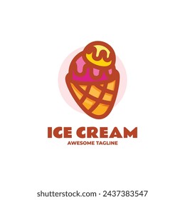 Vector Logo Illustration Ice Cream Simple Mascot Style.