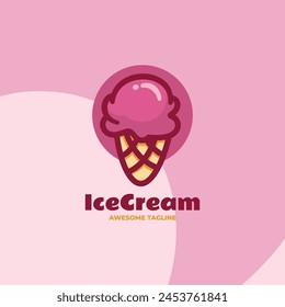 Vector Logo Illustration Ice Cream Simple Mascot Style.