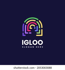 Vector Logo Illustration Igloo Colorful Line Art Style.