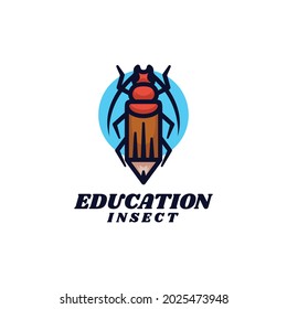 Vector Logo Illustration Insect Pencil Dual Meaning Style.