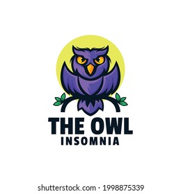 Vector Logo Illustration Insomnia Owl Simple Mascot Style.
