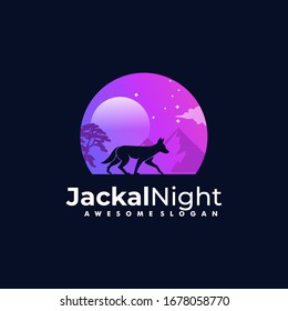 Vektorillustration Logo Illustration Jackal Night Silhouette Style