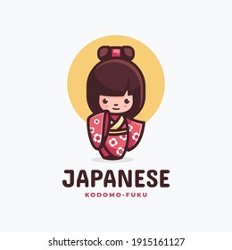 Logo Vector Ilustración Estilo Mascota Simple Japonés.