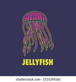 Vector logo illustration jellyfish ghost mascot cartoon style.