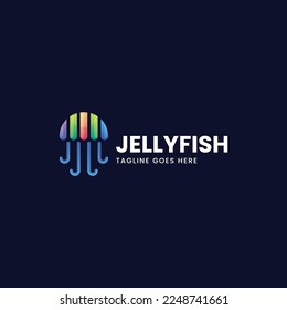 Vector Logo Illustration Jellyfish Gradient Colorful Style.