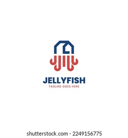 Vector Logo Illustration Jellyfish Line Art Style.