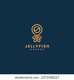 Vektorlogo Illustration Jellyfish Line Art Style.