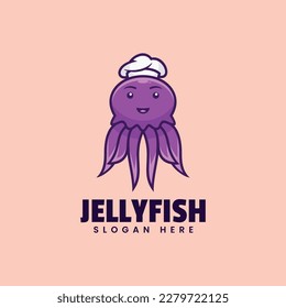 Vector Logo Illustration Jellyfish Mascot Cartoon Style.