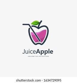 Vector Logo Illustration Juice Apple Line Art Style