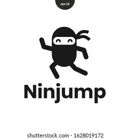 Vector logo illustration of jumping ninja. black flat style. eps10
