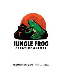 Vector Logo Illustration Jungle Frog Simple Mascot Style.