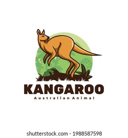 Vector Logo Illustration Kangaroo Simple Mascot Style.