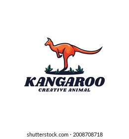 Vector Logo Illustration Kangaroo Simple Mascot Style.