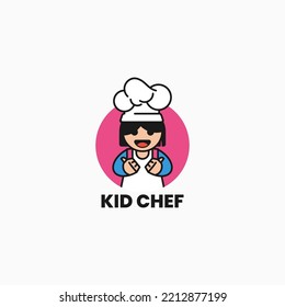 Vector Logo Illustration Kid Chef Mascot Cartoon Style.