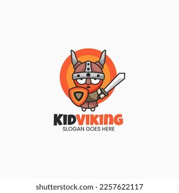 Vector Logo Illustration Kid Viking Mascot Cartoon Style