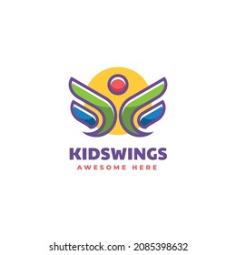 Vector Logo Illustration Kids Wings Simple Mascot Style.