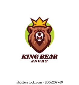 Vector Logo Illustration King Bear Mascot Cartoon Style.