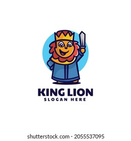 Vector Logo Illustration King Lion Simple Mascot Style.