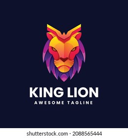 Vector Logo Illustration King Lion Gradient Colorful Style.