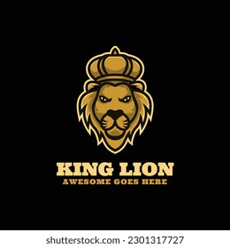 Vector Logo Illustration King Lion Simple Mascot Style.