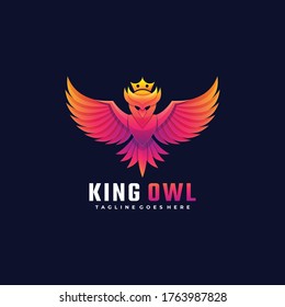 Vector Logo Illustration King Owl Gradient Colorful Style.