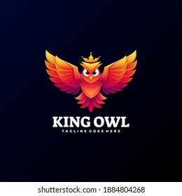 Ilustración del logotipo del vector Estilo de color gradiente de búho rey.