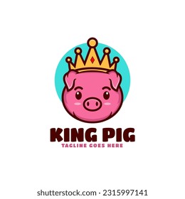 Vector Logo Illustration King Pig Mascot Cartoon Style.