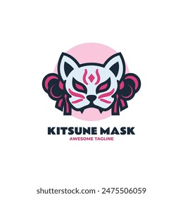 Vector Logo Ilustración Kitsune Máscara Simple Estilo Mascota.