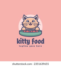 Vector Logo Illustration Kitty Food Mascot Cartoon Style.